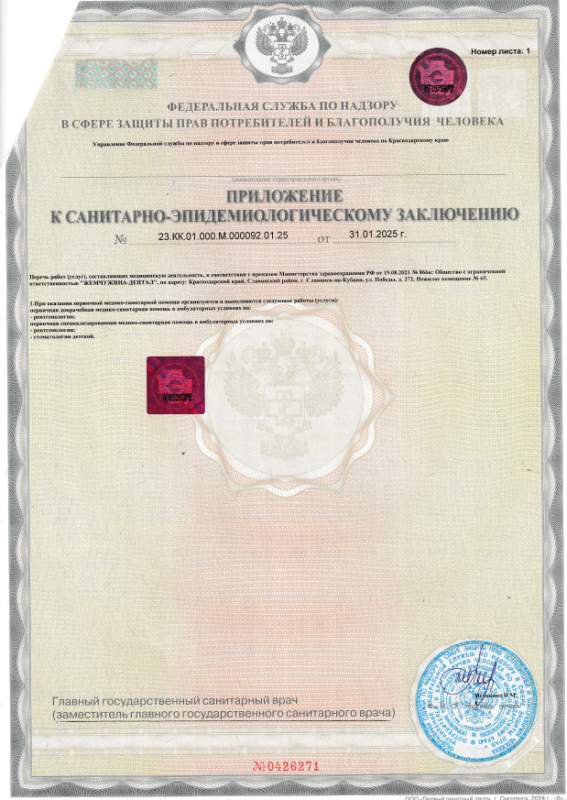 Приложение к санитарно-эпидемиологическому заключению (от 31.01.2025)
